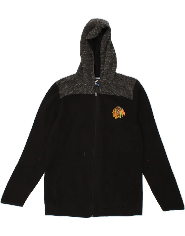 NHL Boys Zip Hoodie Sweater 15-16 Years XL Black Colourblock Cotton Hoodie with Ribbed Neckline Snug Warm NHL Boys Zip Hoodie Sweater 15-16 Years XL Black Colourblock Cotton Hoodie with Ribbed Neckline Snug Warm