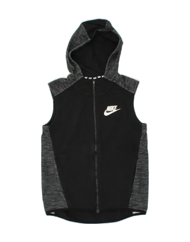 NIKE Boys Sleeveless Zip Hoodie Sweater 10-11 Years Medium  Black