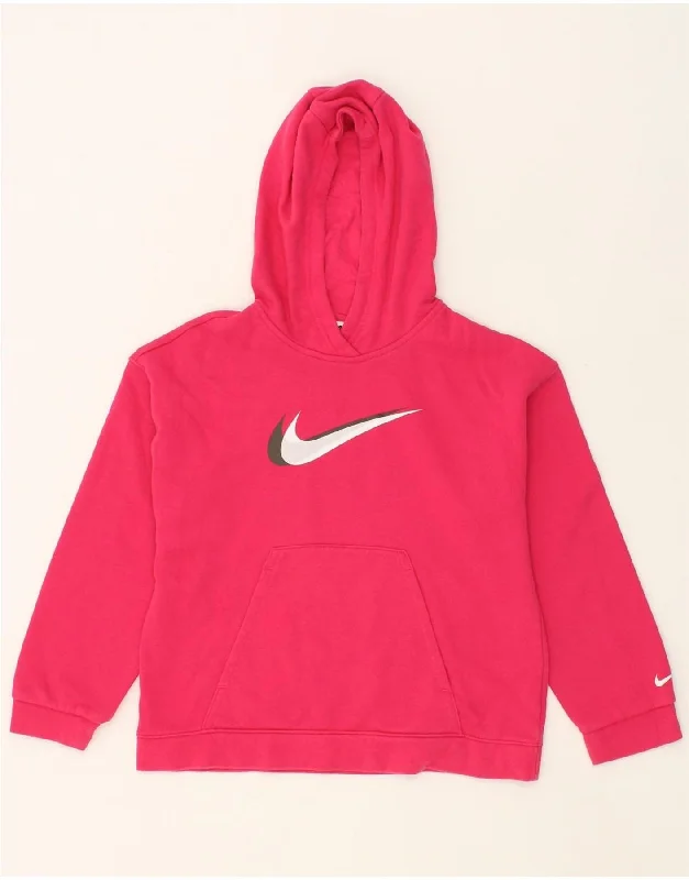 NIKE Girls Graphic Hoodie Jumper 10-11 Years Medium Pink Cotton Graphic Hoodie Design Print NIKE Girls Graphic Hoodie Jumper 10-11 Years Medium Pink Cotton Graphic Hoodie Design Print