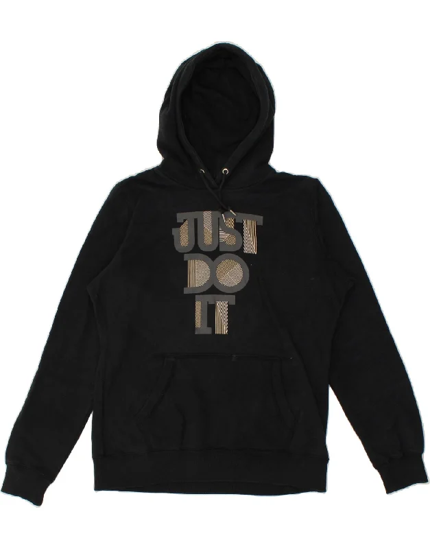 NIKE Mens Graphic Hoodie Jumper Large Black Zip Hoodie Drawstring Kangaroo Pocket