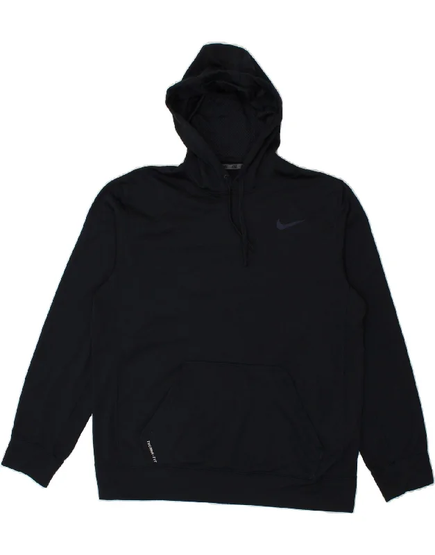 NIKE Mens Therma-Fit Hoodie Jumper Large Navy Blue Polyester Hoodie with Strings Custom Fit Adjustable NIKE Mens Therma-Fit Hoodie Jumper Large Navy Blue Polyester Hoodie with Strings Custom Fit Adjustable
