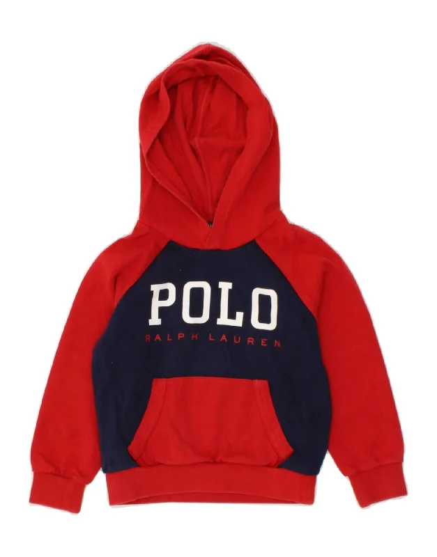 POLO RALPH LAUREN Boys Graphic Hoodie Jumper 3-4 Years Red Colourblock