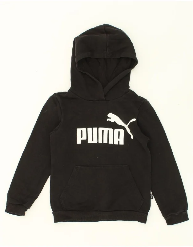 PUMA Boys Graphic Hoodie Jumper 7-8 Years Black Cotton Hoodie with Button Placket Classic Preppy PUMA Boys Graphic Hoodie Jumper 7-8 Years Black Cotton Hoodie with Button Placket Classic Preppy
