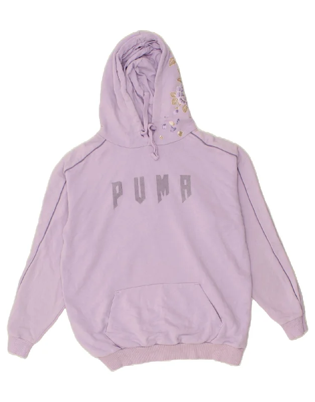 PUMA Womens Oversized Graphic Hoodie Jumper UK 10 Small Purple Cotton Hoodie with Neon Bright Vibrant PUMA Womens Oversized Graphic Hoodie Jumper UK 10 Small Purple Cotton Hoodie with Neon Bright Vibrant