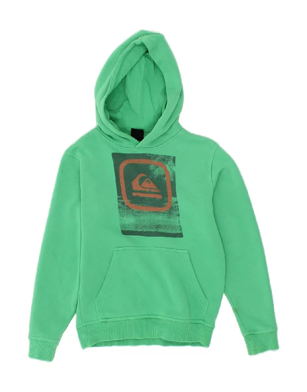 QUIKSILVER Boys Graphic Hoodie Jumper 11-12 Years Green Cotton