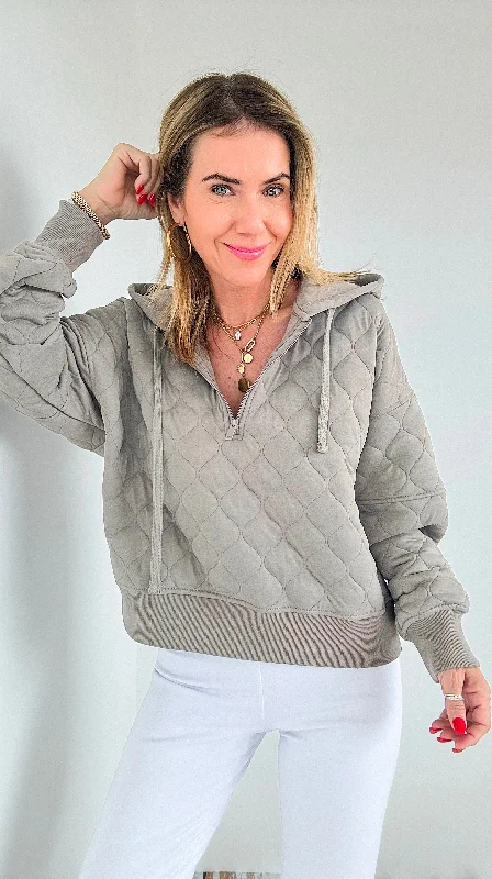 Quilted Hoodie Jacket- Taupe