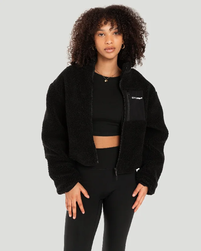 Registered Teddy Cropped Jacket - Black Zippered Jacket Buttoned Jacket Snapped Jacket Registered Teddy Cropped Jacket - Black Zippered Jacket Buttoned Jacket Snapped Jacket