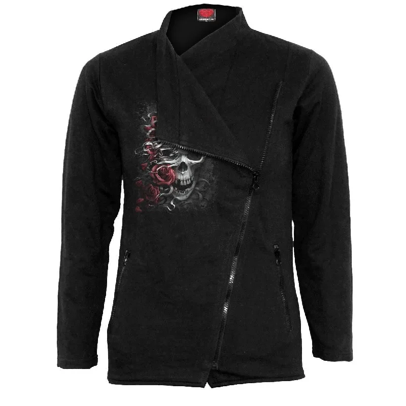 SKULLS N' ROSES - Slant Zip Women Biker Jacket Black Quilted Jacket Puffer Jacket Insulated Jacket SKULLS N' ROSES - Slant Zip Women Biker Jacket Black Quilted Jacket Puffer Jacket Insulated Jacket