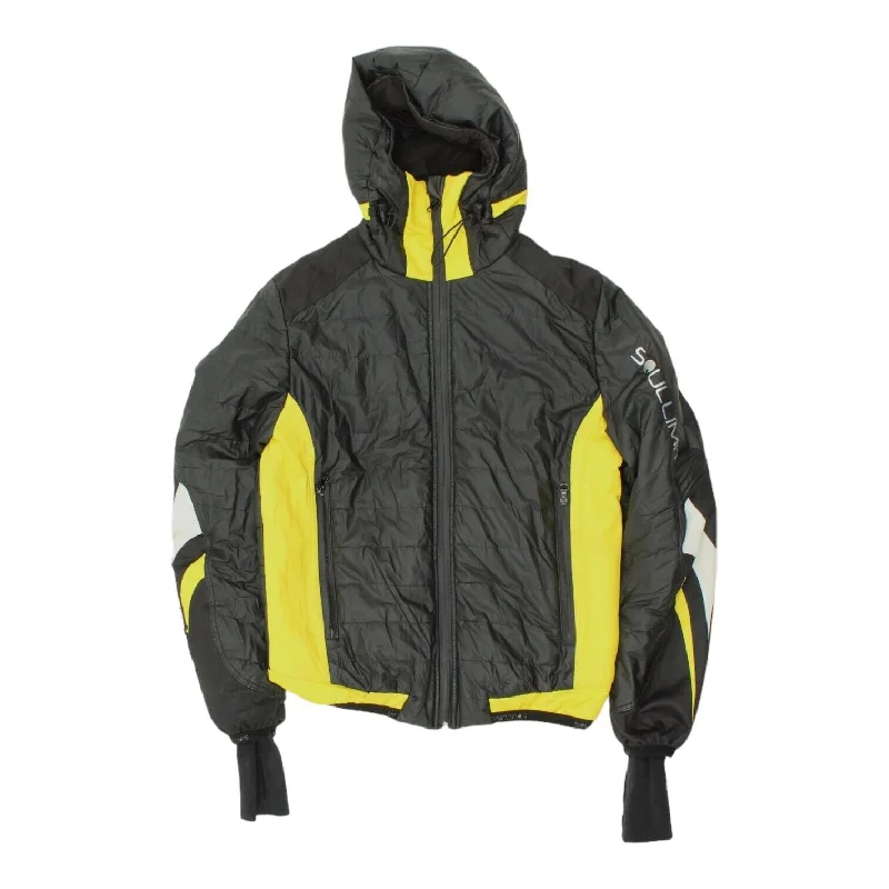 Soul Limit Mens Black Quilted Hoodie Ski Jacket | Designer Winter Snow Coat VTG Rayon Fabric Velvet Fabric Corduroy Fabric Soul Limit Mens Black Quilted Hoodie Ski Jacket | Designer Winter Snow Coat VTG Rayon Fabric Velvet Fabric Corduroy Fabric
