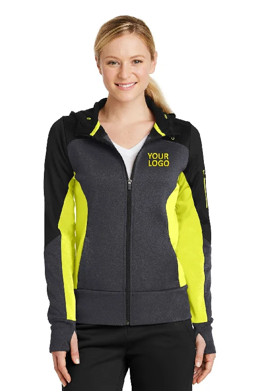 Sport-Tek Ladies Tech Fleece Colorblock Branded Full-Zip Hooded Jackets, Black/ Graphite Heather/ Citron Ribbed Jacket Pleated Jacket Ruffled Jacket Sport-Tek Ladies Tech Fleece Colorblock Branded Full-Zip Hooded Jackets, Black/ Graphite Heather/ Citron Ribbed Jacket Pleated Jacket Ruffled Jacket