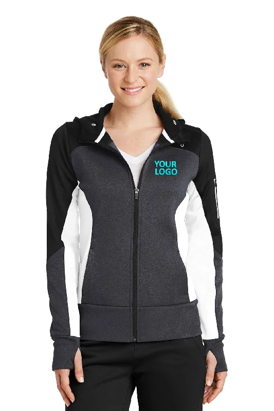 Sport-Tek Ladies Tech Fleece Colorblock Customized Full-Zip Hooded Jackets, Black/ Graphite Heather/ White Insulated Jacket Fitted Jacket Loose Jacket Sport-Tek Ladies Tech Fleece Colorblock Customized Full-Zip Hooded Jackets, Black/ Graphite Heather/ White Insulated Jacket Fitted Jacket Loose Jacket