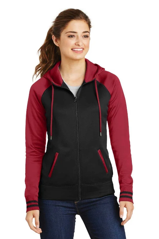 Sport-Tek LST236 Ladies Sport-Wick Varsity Fleece Full-Zip Hooded Jacket - Black Deep Red Quilted Jacket Puffer Jacket Insulated Jacket Sport-Tek LST236 Ladies Sport-Wick Varsity Fleece Full-Zip Hooded Jacket - Black Deep Red Quilted Jacket Puffer Jacket Insulated Jacket