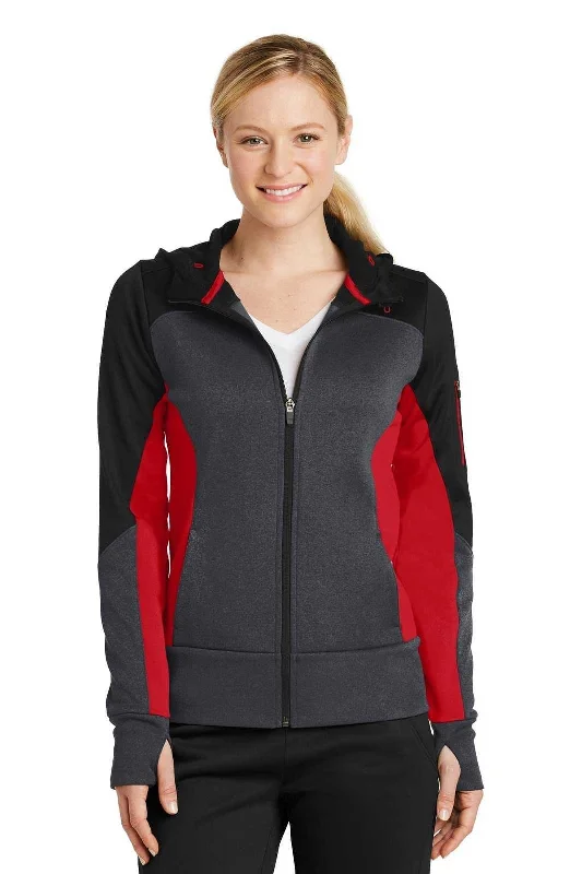 Sport-Tek LST245 Ladies Tech Fleece Colorblock Full-Zip Hooded Jacket - Black Graphite Heather True Red Herringbone Jacket Checkered Jacket Solid Jacket Sport-Tek LST245 Ladies Tech Fleece Colorblock Full-Zip Hooded Jacket - Black Graphite Heather True Red Herringbone Jacket Checkered Jacket Solid Jacket