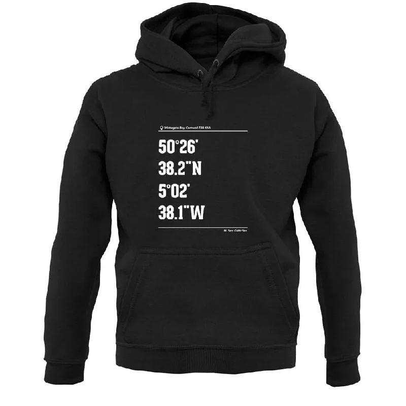 Surfing Coordinates Watergate Bay Unisex Hoodie Hoodie with Raglan Sleeves Sporty Comfortable Surfing Coordinates Watergate Bay Unisex Hoodie Hoodie with Raglan Sleeves Sporty Comfortable