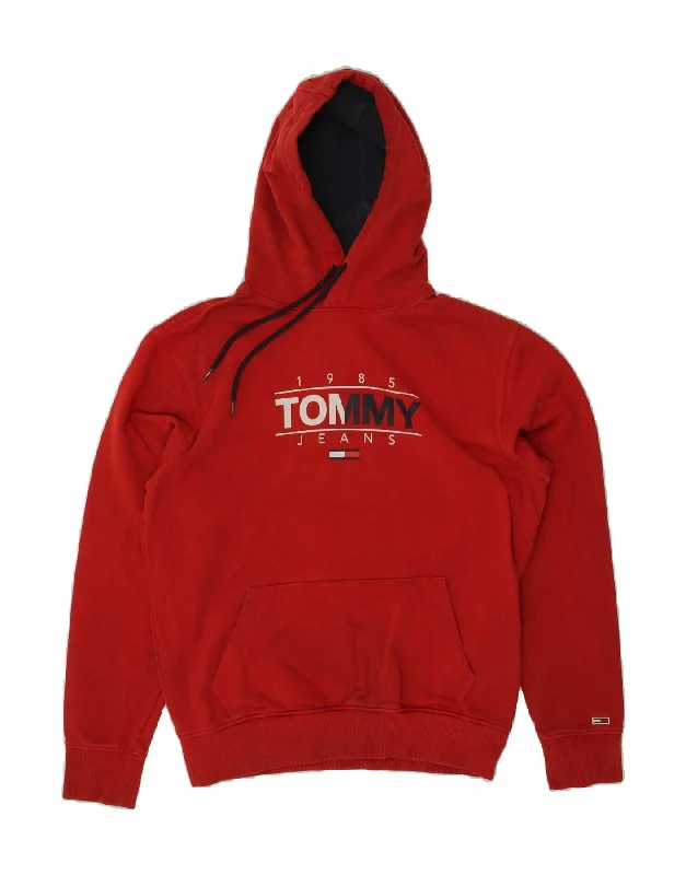 TOMMY HILFIGER Mens Graphic Hoodie Jumper Medium Red Cotton Hoodie with Pattern Geometric Abstract TOMMY HILFIGER Mens Graphic Hoodie Jumper Medium Red Cotton Hoodie with Pattern Geometric Abstract
