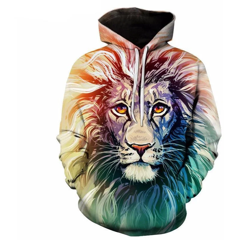 Unisex Ancient Lion Streetwear Hoodie Hoodie with Exposed Zipper Edgy Industrial