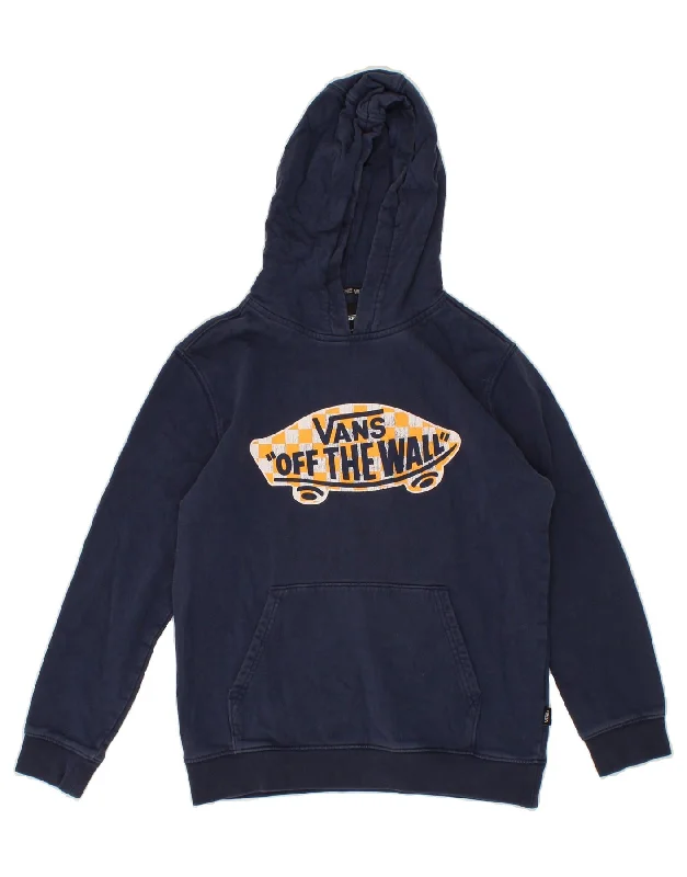 VANS Womens Graphic Hoodie Jumper UK 14 Large Navy Blue Cotton Hoodie with Puffed Sleeves Voluminous Trendy VANS Womens Graphic Hoodie Jumper UK 14 Large Navy Blue Cotton Hoodie with Puffed Sleeves Voluminous Trendy