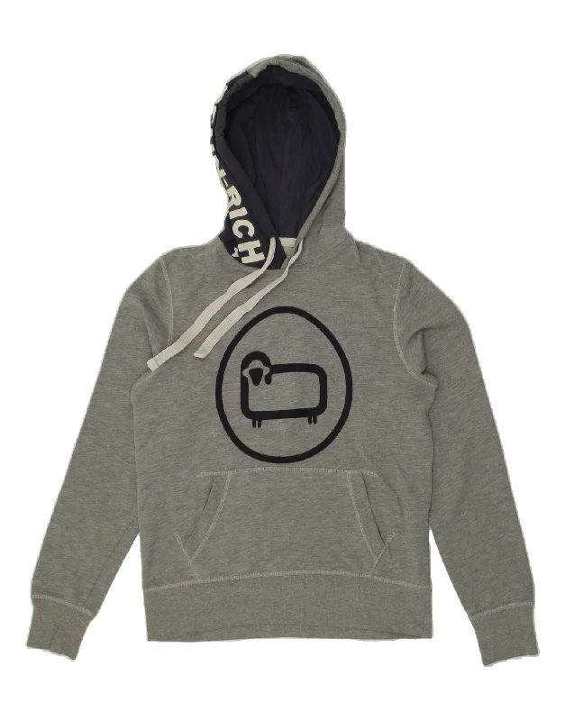 WOOLRICH Mens Graphic Hoodie Jumper Small Grey Cotton Hoodie with Emblem Brand Identity WOOLRICH Mens Graphic Hoodie Jumper Small Grey Cotton Hoodie with Emblem Brand Identity