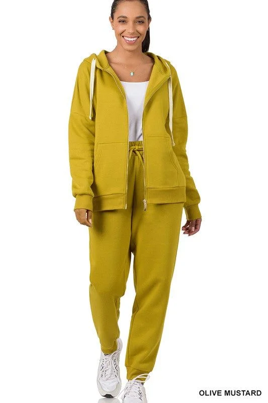 ZENANA | Zipper Hoodie Sweat Jacket & Sweat Pants Set Zip Front Button Front Snap Front ZENANA | Zipper Hoodie Sweat Jacket & Sweat Pants Set Zip Front Button Front Snap Front