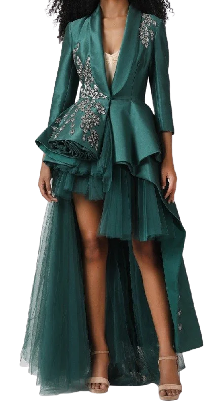 Asymmetrical Emerald Jacket Tulle Dress