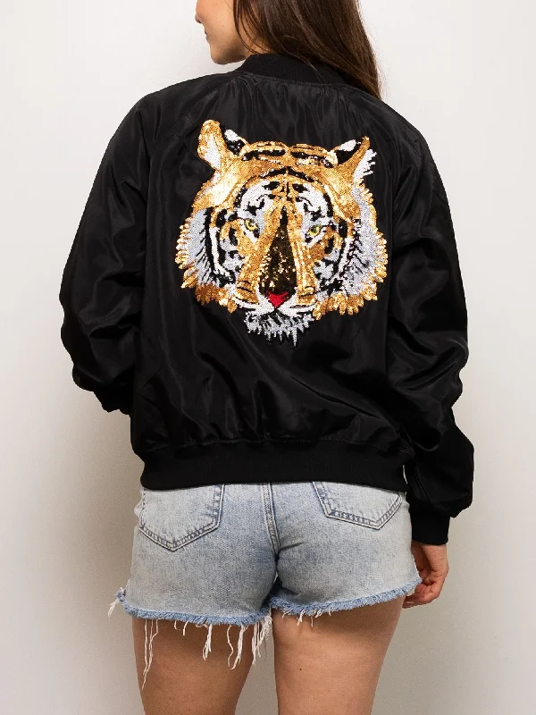 Black Tiger Head Bomber Jacket