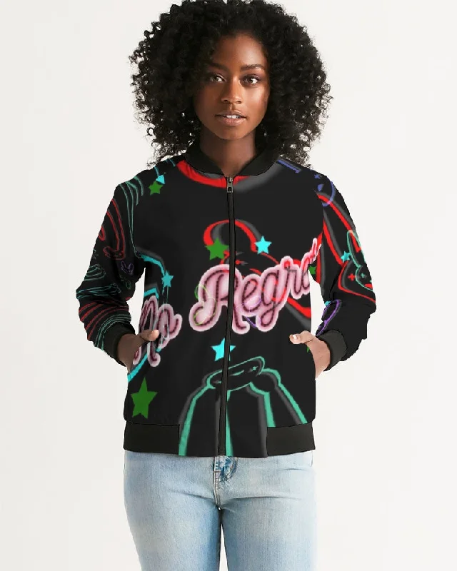 Fly Ma " No Regrets Stripes " Women's All-Over Print Bomber Jacket