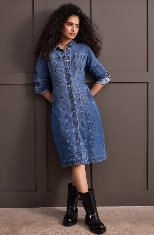 Long Fitted Denim Dress Jacket