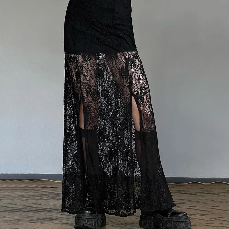 Goth Lace Maxi Skirt Black