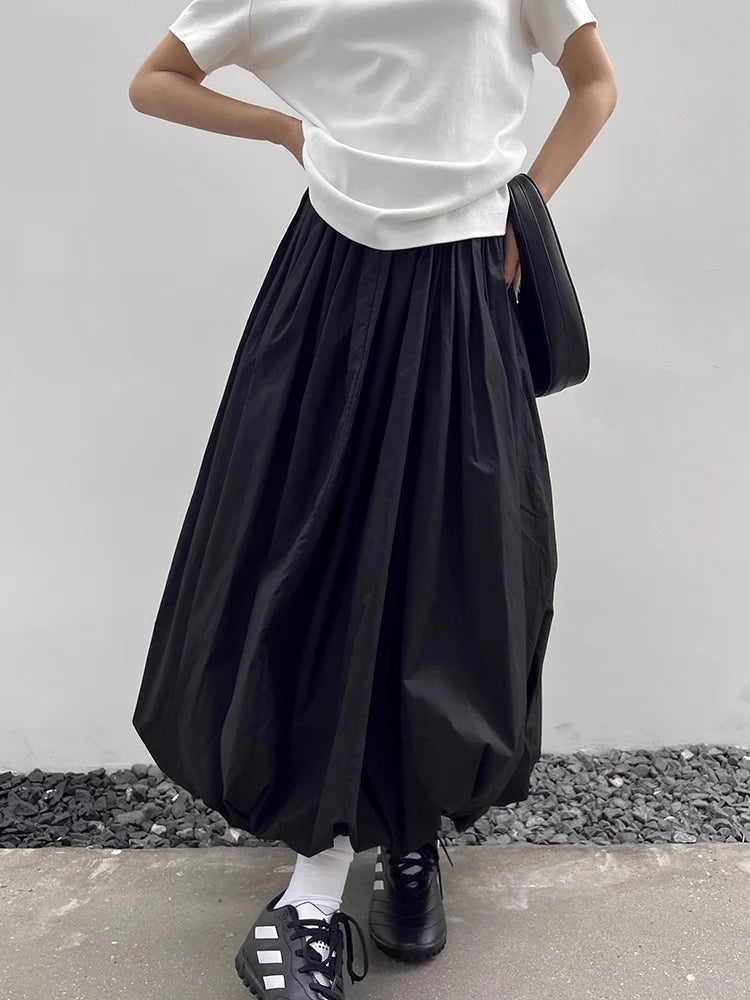 Long Skirt Women Elegant Solid Elastic Waist A-line Vintage Korean Fashion Loose Balloon Maxi Skirt Casual Streetwear chiffon skirt delicate Long Skirt Women Elegant Solid Elastic Waist A-line Vintage Korean Fashion Loose Balloon Maxi Skirt Casual Streetwear chiffon skirt delicate