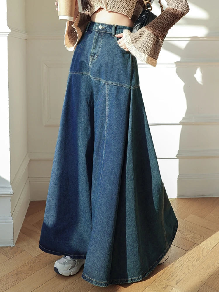 Maxi Long Skirts Women Korean Vintage Autumn Winter High Waist Jean Skirt Ladies A-Line Ruffle Pleated Denim Skirt corduroy skirt comfortable Maxi Long Skirts Women Korean Vintage Autumn Winter High Waist Jean Skirt Ladies A-Line Ruffle Pleated Denim Skirt corduroy skirt comfortable