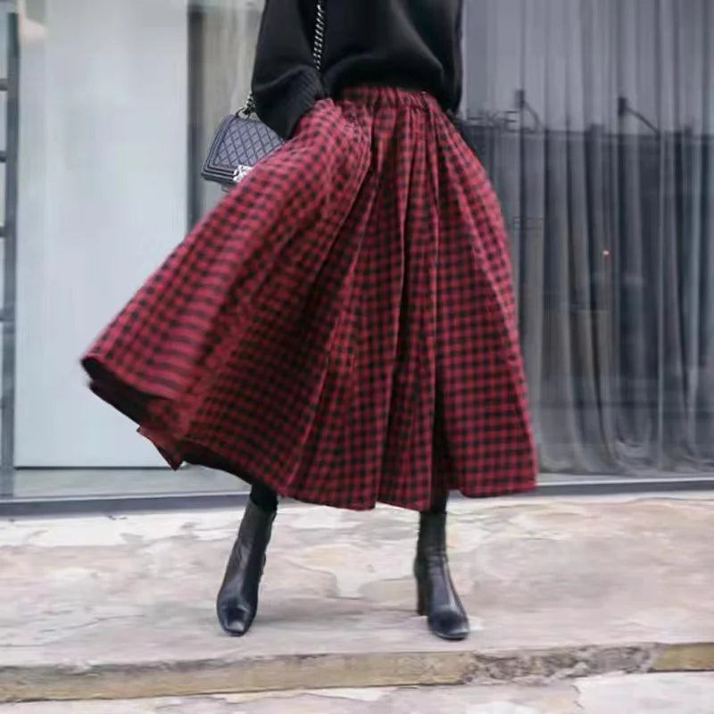 Plaid Midi Long Skirt Womens Maxi Skirt Korean Vintage Summer Pockets Deisgn High Waisted Cotton Skirts rok denim skirt fashionable Plaid Midi Long Skirt Womens Maxi Skirt Korean Vintage Summer Pockets Deisgn High Waisted Cotton Skirts rok denim skirt fashionable
