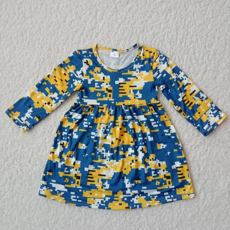 RTS NO MOQ SALES  G2-16-5]' Yellow and white plaid dark blue long-sleeved skirt