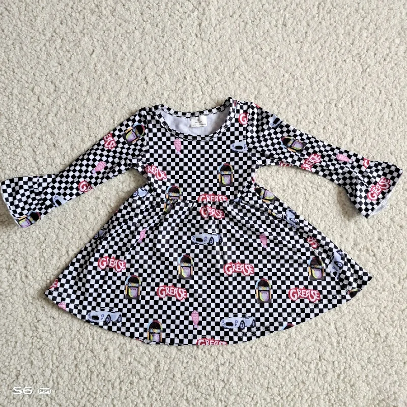 RTS NO MOQ SALES  G2-24-7.;' Car letter plaid long-sleeved skirt