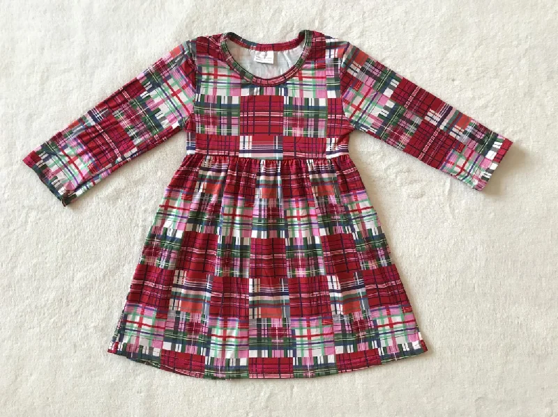 RTS NO MOQ SALES  G3-20-1/ Red, green and pink plaid long-sleeved skirt