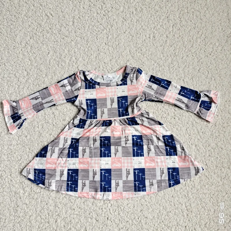 RTS NO MOQ SALES G4-12-4* Ladder climber blue and pink plaid long-sleeved skirt