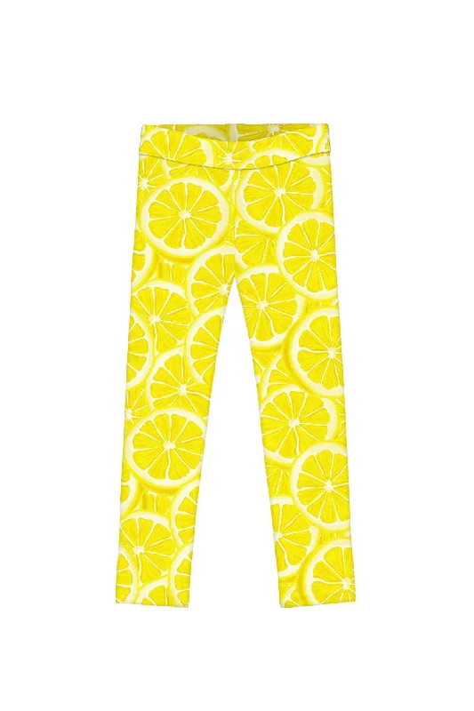 A Piece of Sun Lucy Yellow Lemon Print Cute Summer Leggings - Kids