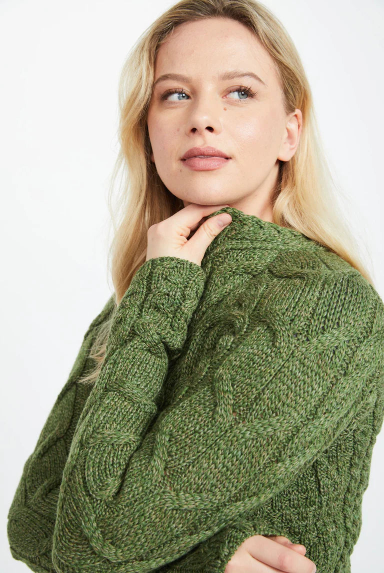 Aran - Listowel Aran Cabled Sweater - Meadow Green