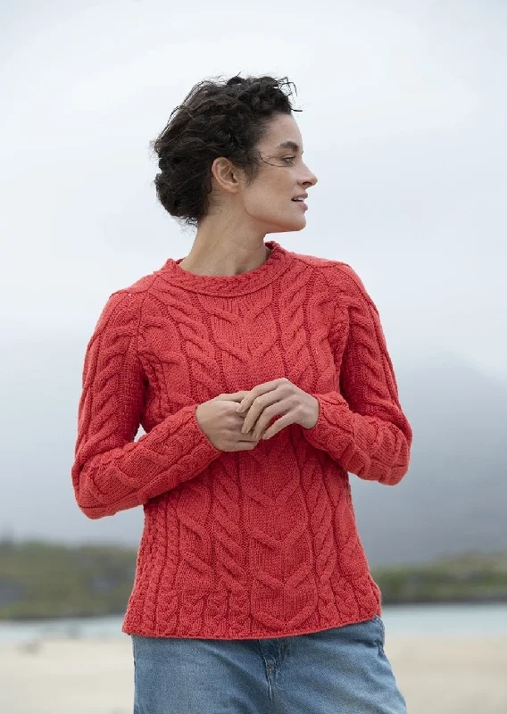 Listowel Ladies Aran Cabled Sweater | Coral Spandex Rayon Corduroy