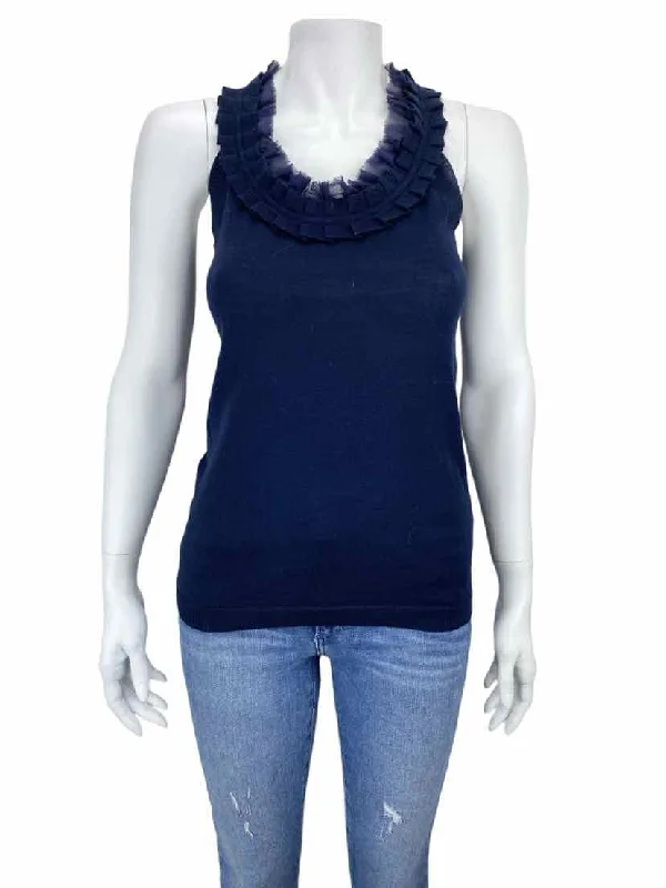 Banana Republic Women's Ruffled Merino Sleeveless Sweater Navy Size XS