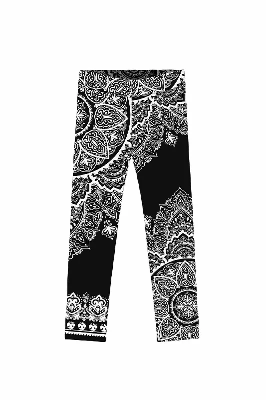 Black Nirvana Lucy White Geometric Boho Print Trendy Leggings - Kids Comfortable Workout Fitness Leggings Black Nirvana Lucy White Geometric Boho Print Trendy Leggings - Kids Comfortable Workout Fitness Leggings