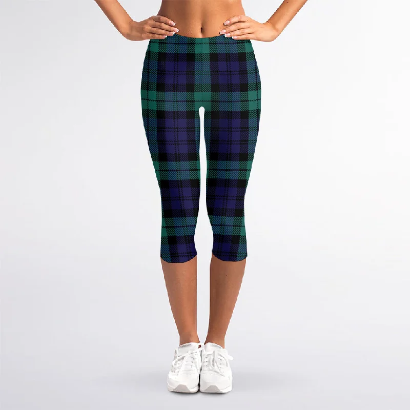 Black Watch Scottish Tartan Print Women's Capri Leggings