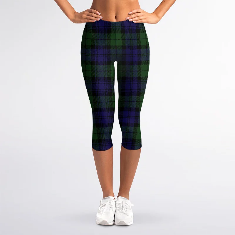 Black Watch Tartan Pattern Print Women's Capri Leggings