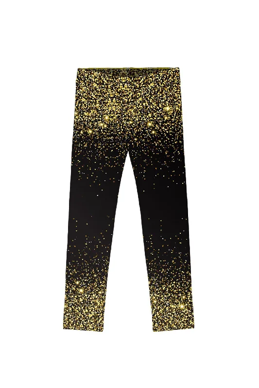 Chichi Lucy Black & Gold Glitter Print Cute Leggings - Kids