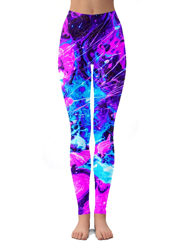 Cosmic Burst Leggings Elegant Stretchy Faux Leather Leggings