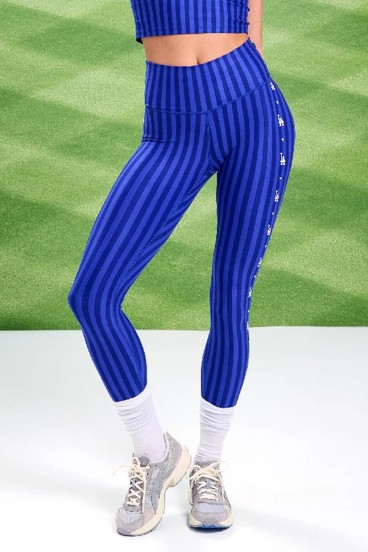 Dodgers TLC Leggings in Electric Blue Chalk Stripe Fashionable Lacy Detail Leggings