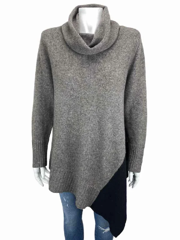 Eileen Fisher Women's Asymmetrical Cowl Sweater Grey Heather/Black Size M