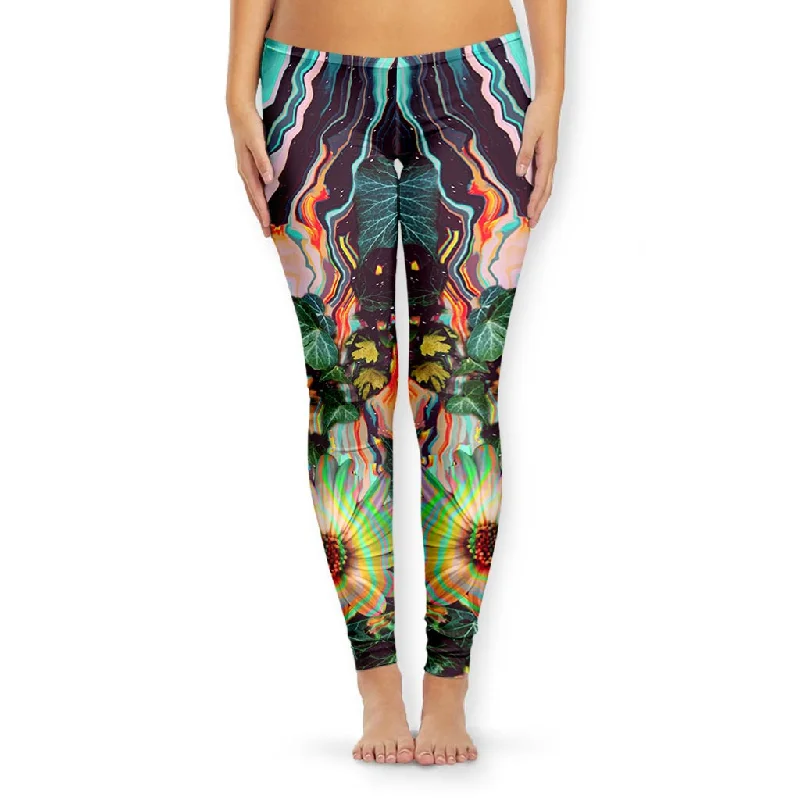Floral Glitch Women's Leggings Trendy Color Block Leggings
