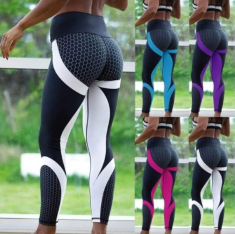 Hot Honeycomb Printed Yoga Pants Women Push Up Sport Leggings Running Leggins Sport Fitness Tights Trousers / 100pcs