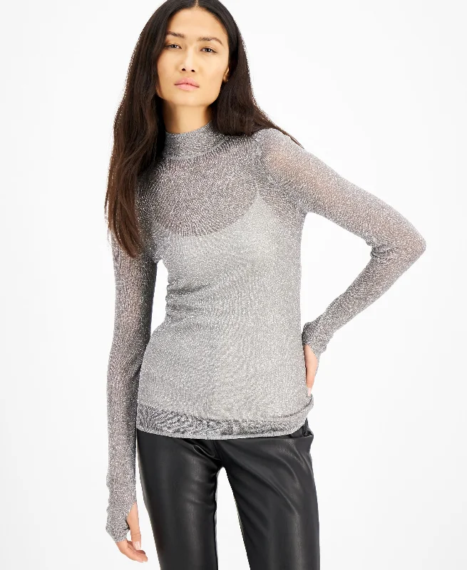 INC International Concepts Sheer Mock Neck Sweater