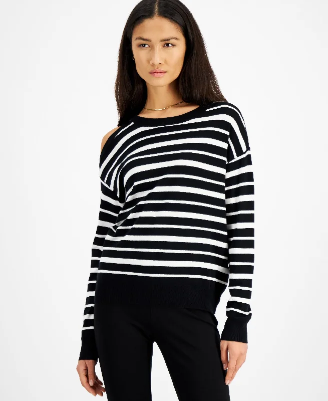 INC International Concepts Striped Cold Shoulder Sweater